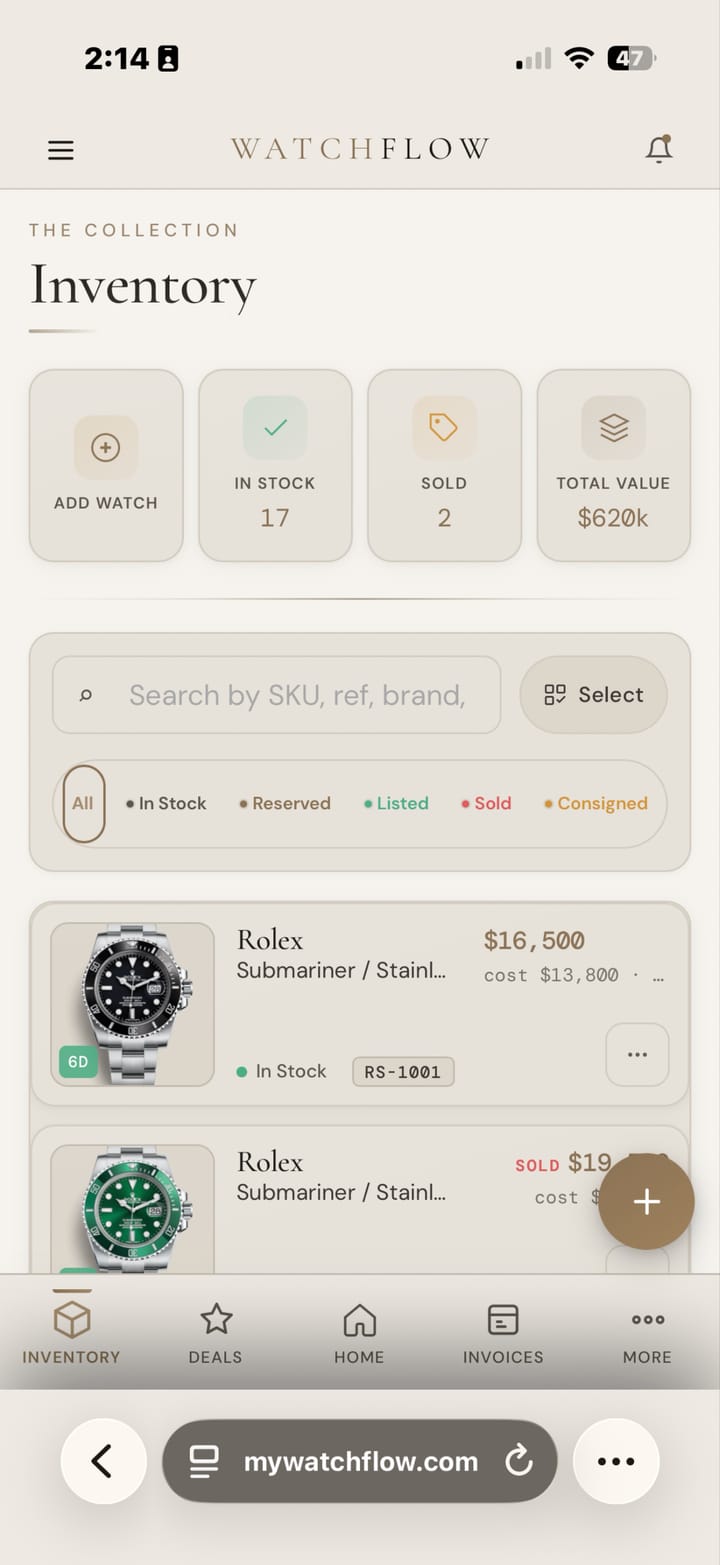The Collection inventory grid